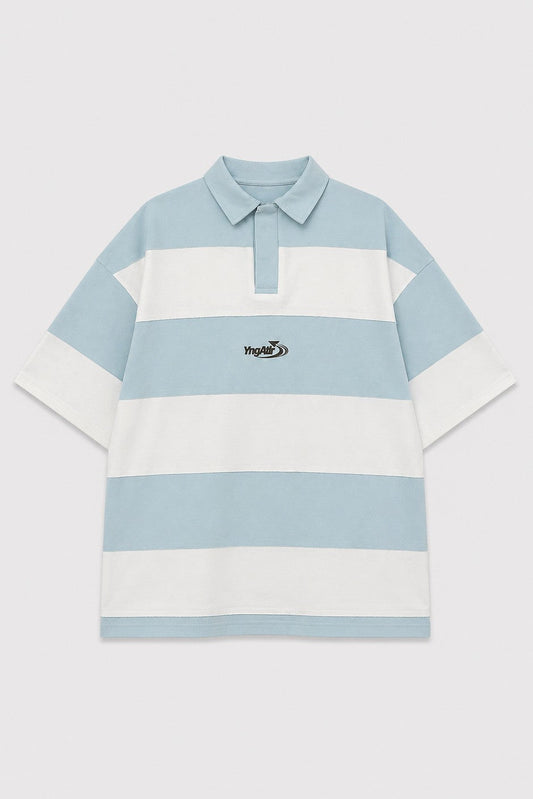 Oversize Rugby Yaka Çizgili Tişört