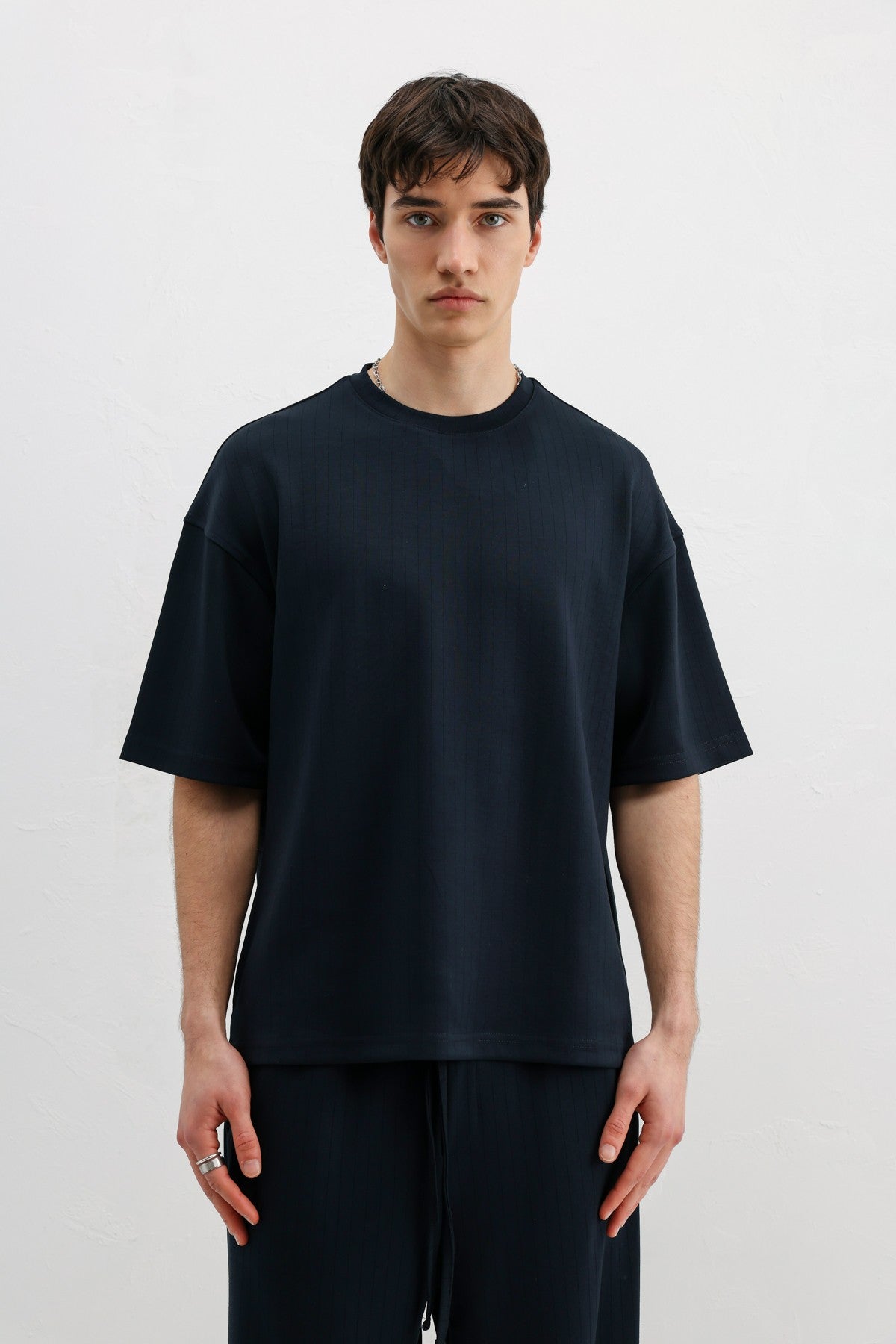 Fitilli Dokulu Oversize Tişört