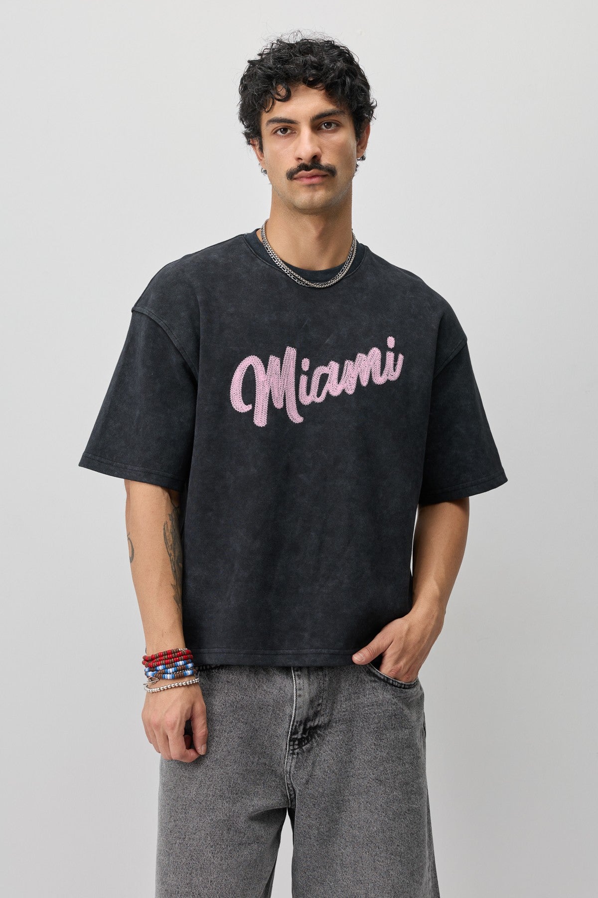 Oversize Miami Baskılı Tişört