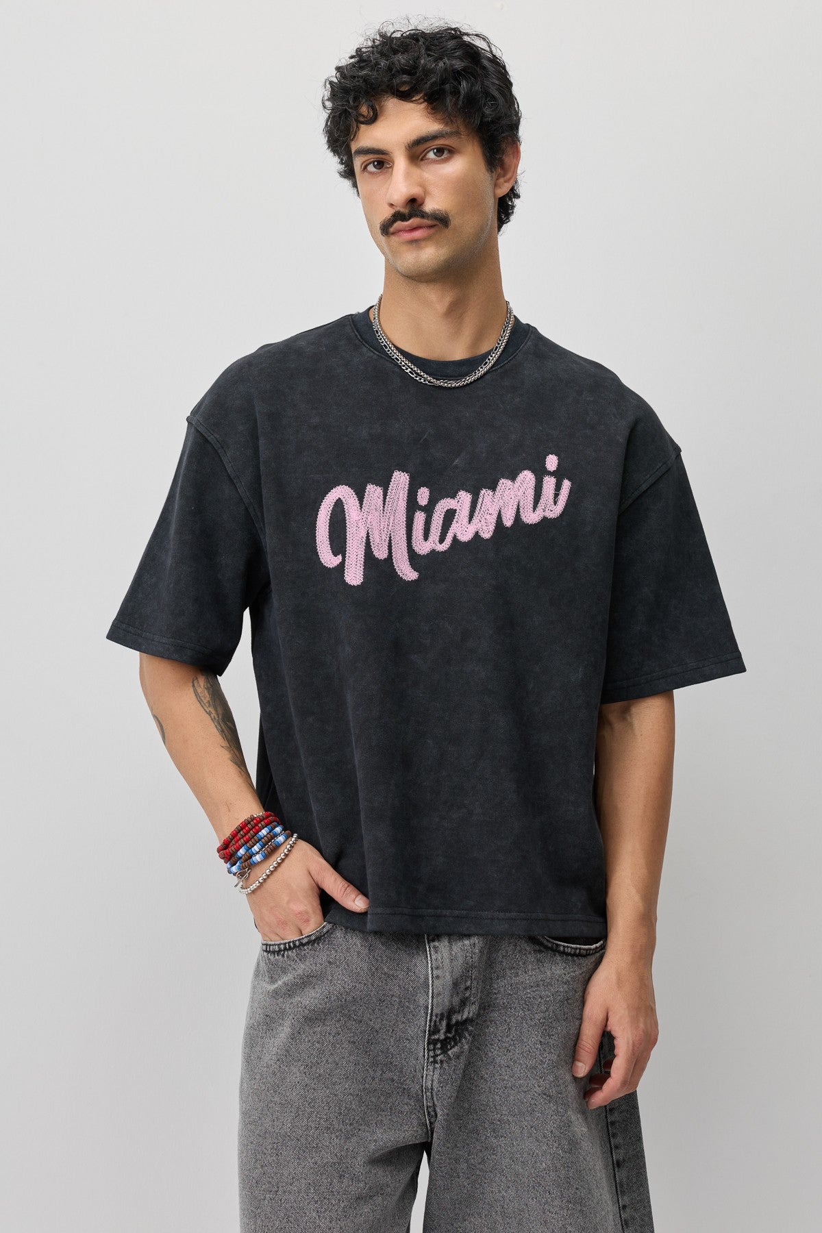 Oversize Miami Baskılı Tişört