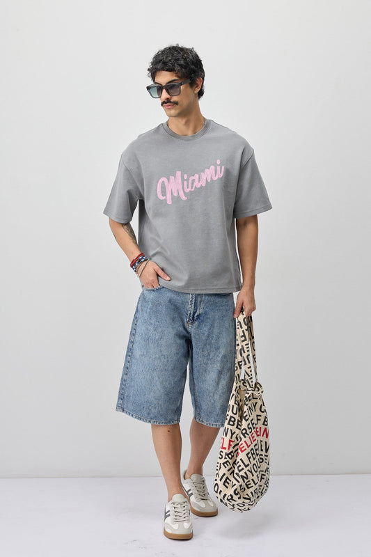 Oversize Miami Baskılı Tişört
