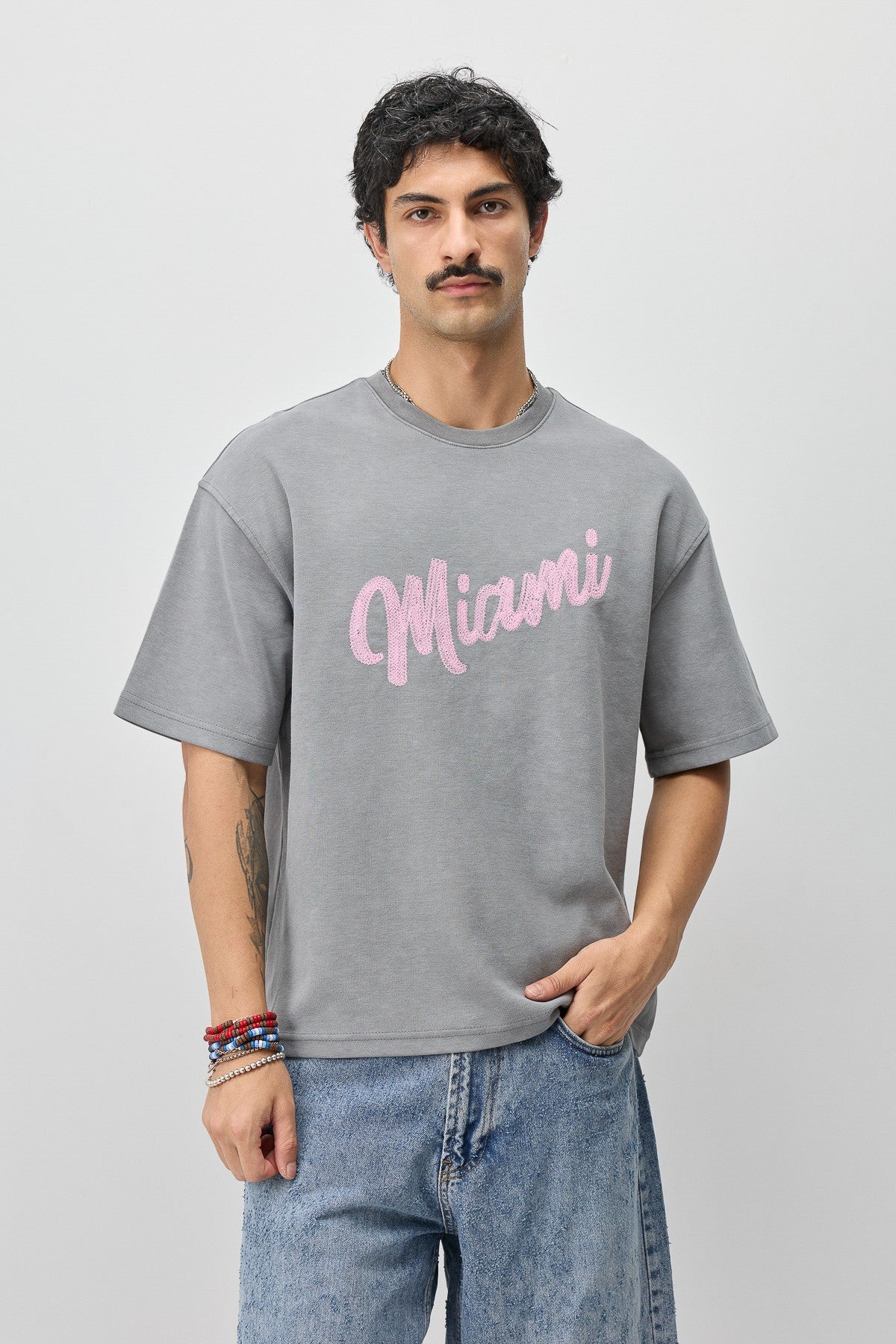 Oversize Miami Baskılı Tişört