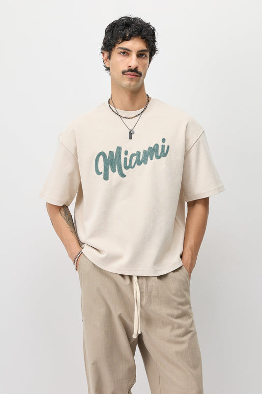 Oversize Miami Baskılı Tişört