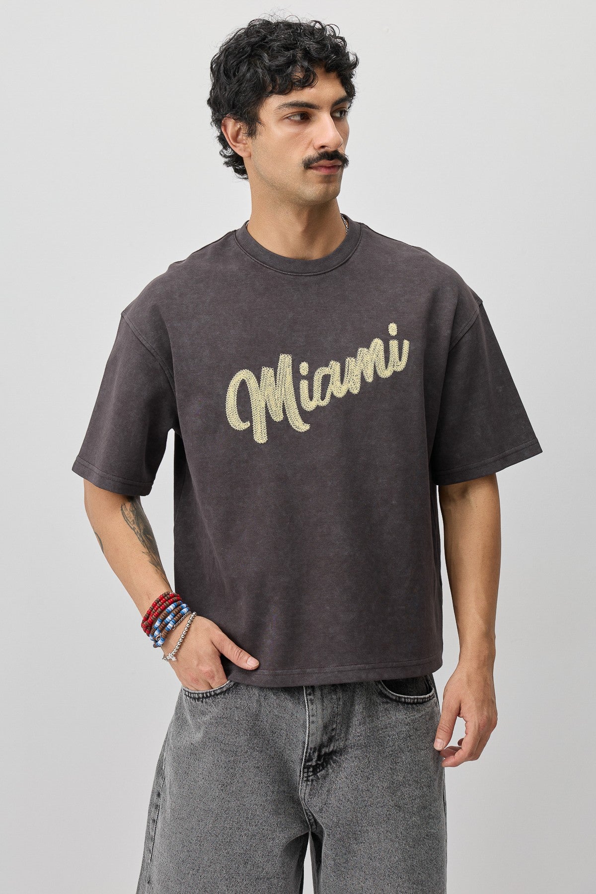 Oversize Miami Baskılı Tişört