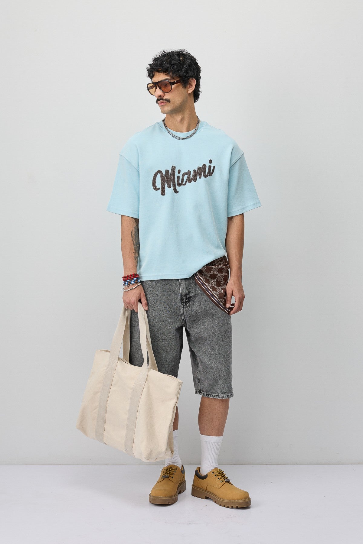 Oversize Miami Baskılı Tişört