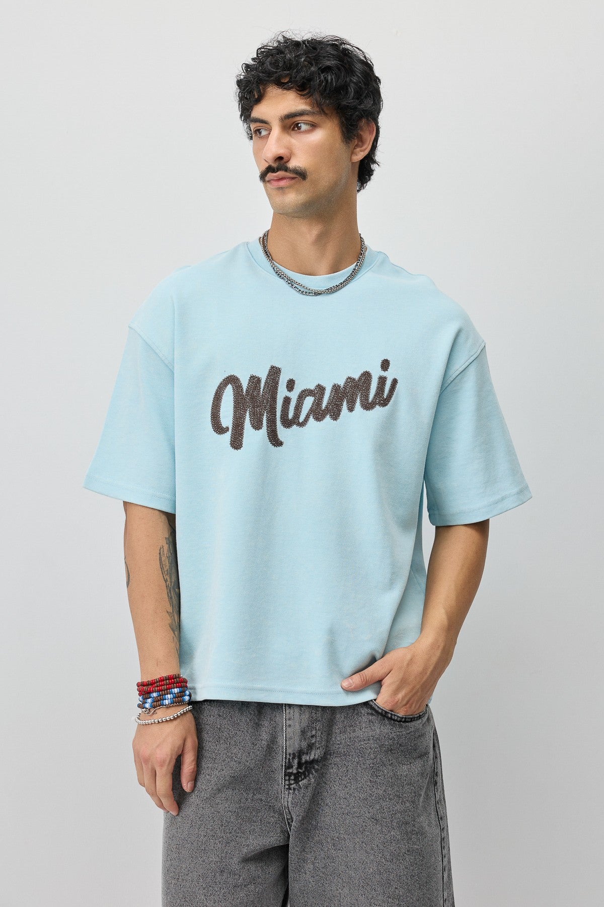 Oversize Miami Baskılı Tişört