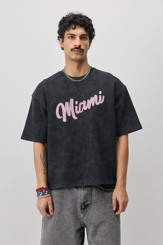 Oversize Miami Baskılı Tişört