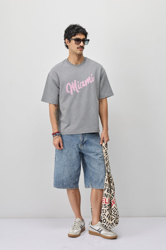 Oversize Miami Baskılı Tişört
