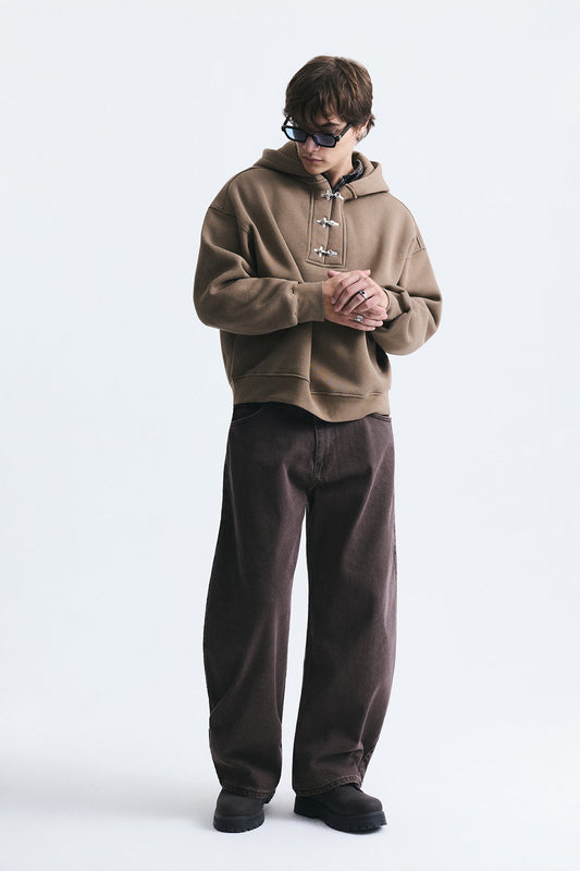 Boxy Fit Metal Klips Kapama Sweatshirt