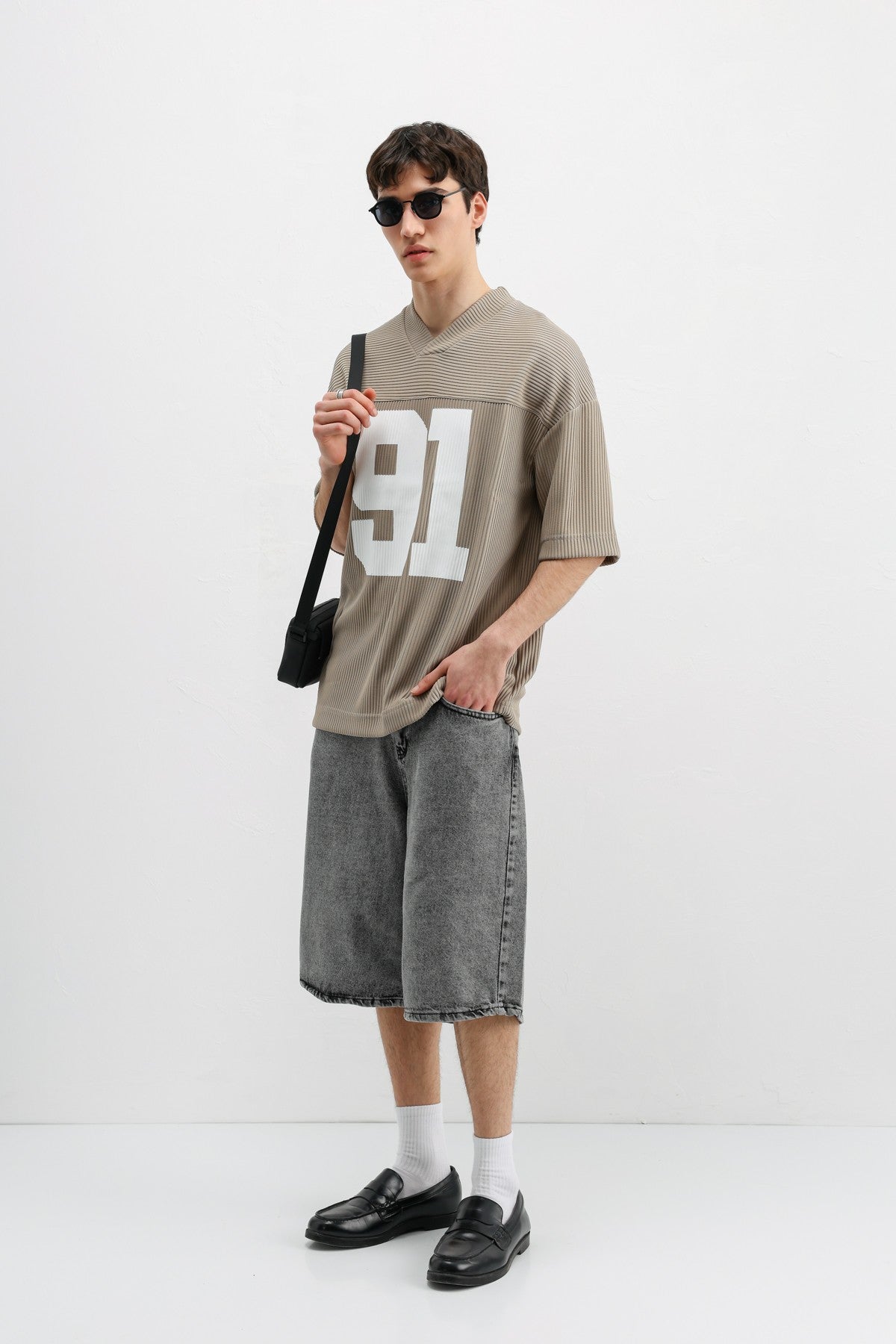 Baskılı Fitilli Oversize Tişört
