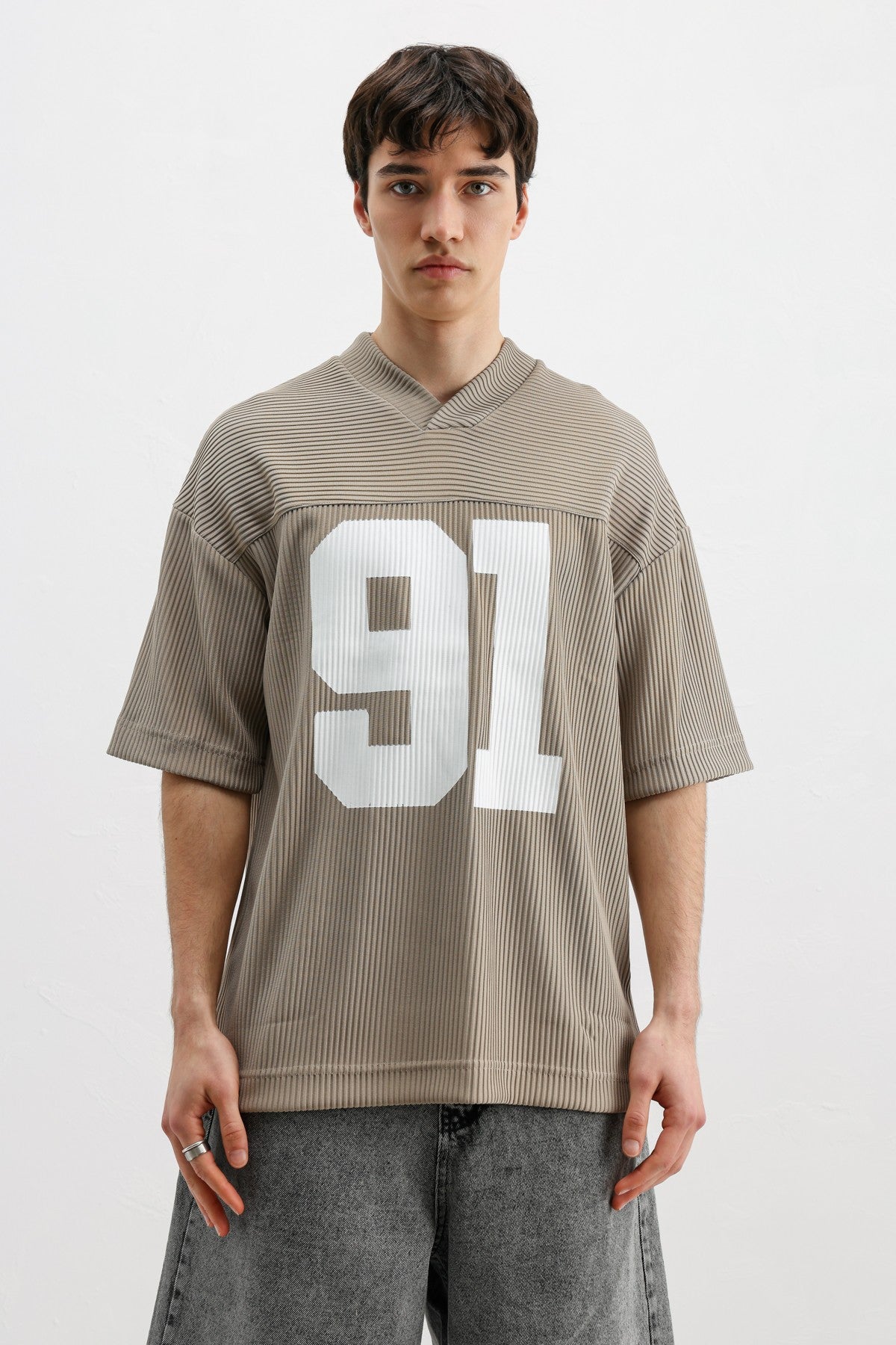 Baskılı Fitilli Oversize Tişört