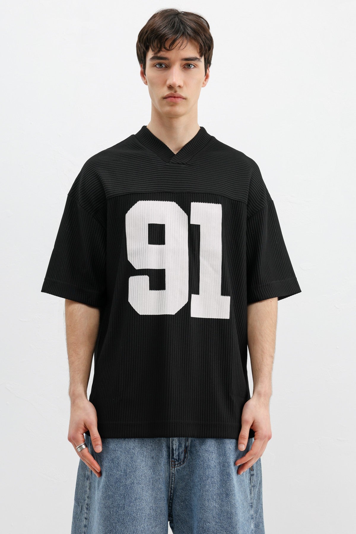 Baskılı Fitilli Oversize Tişört