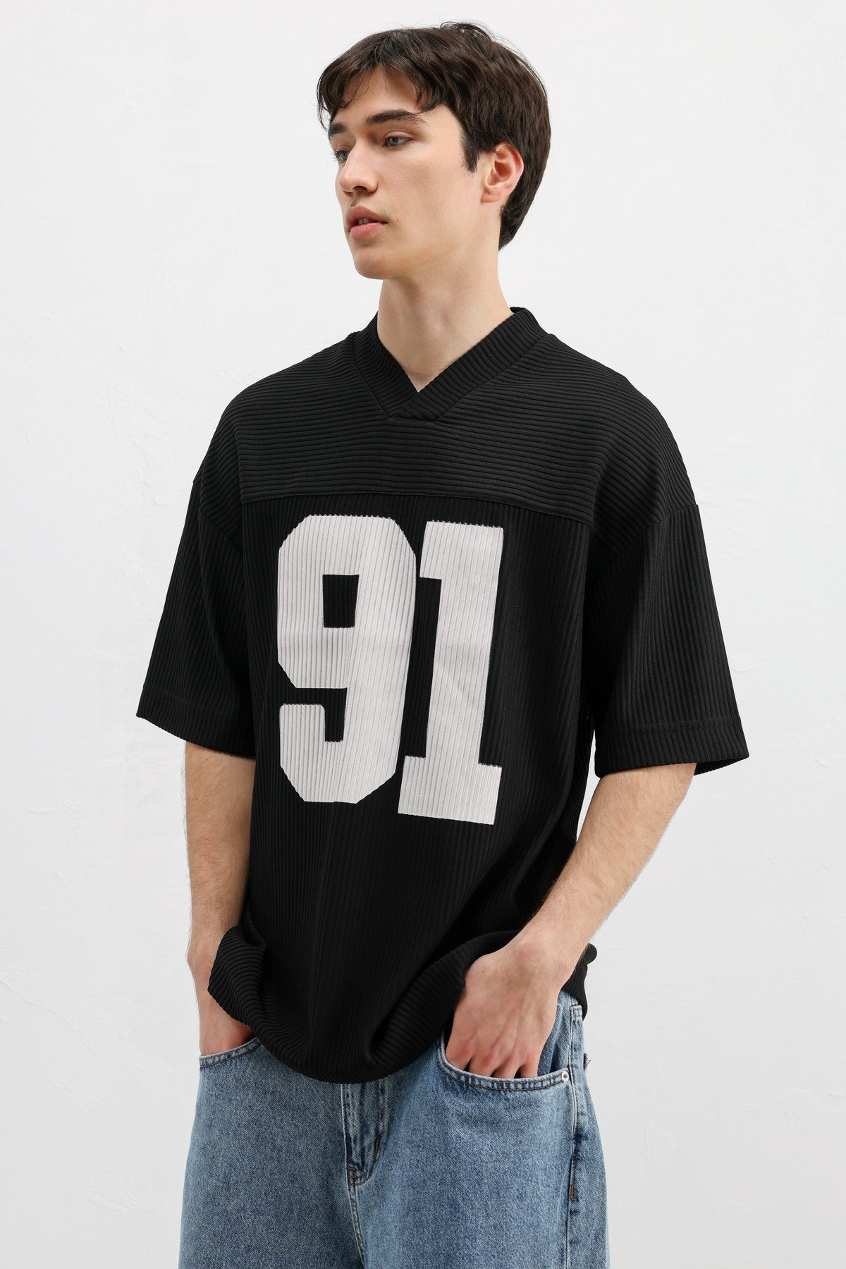 Baskılı Fitilli Oversize Tişört