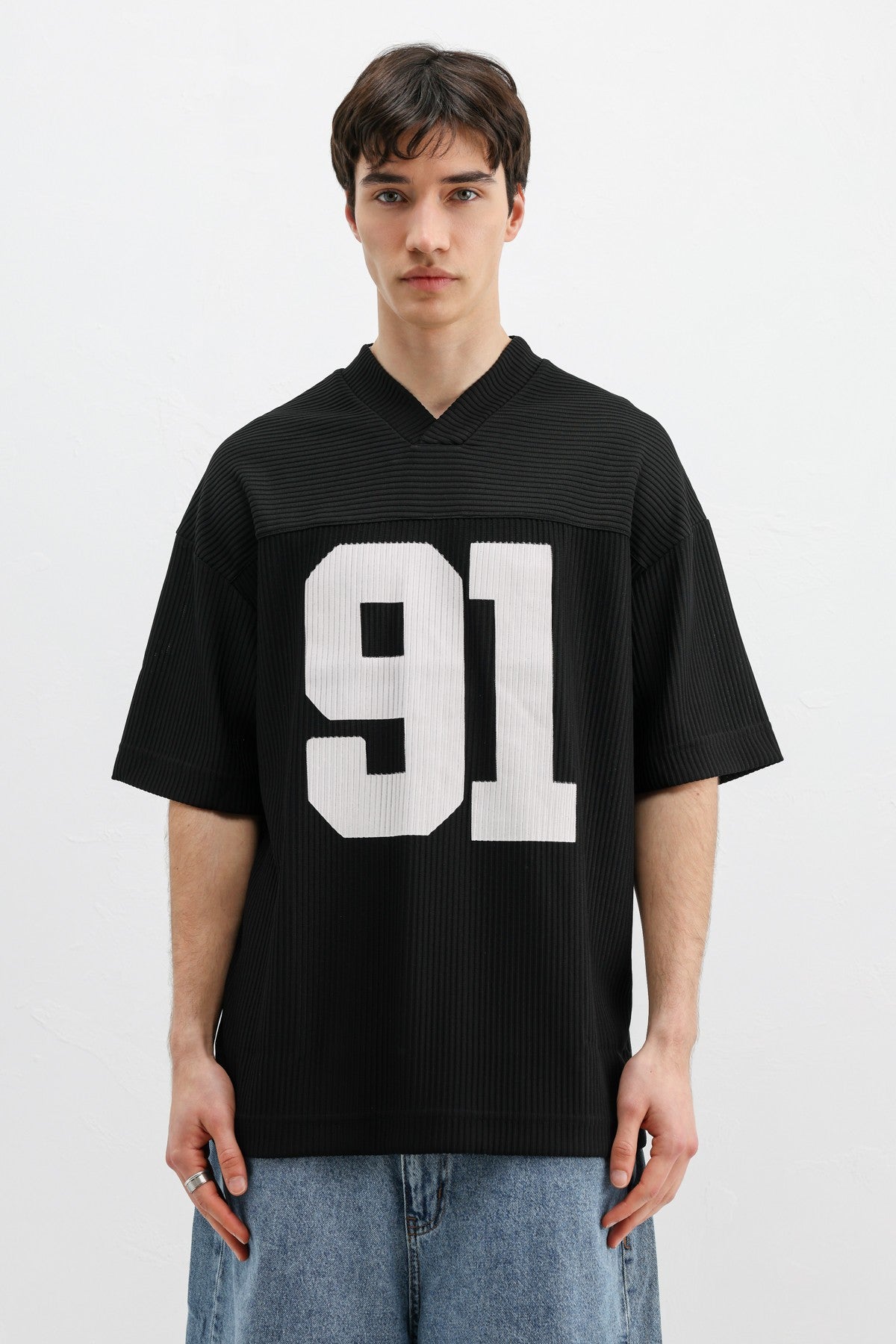 Baskılı Fitilli Oversize Tişört