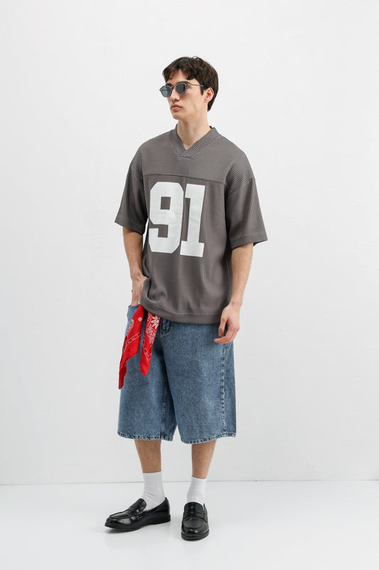 Baskılı Fitilli Oversize Tişört