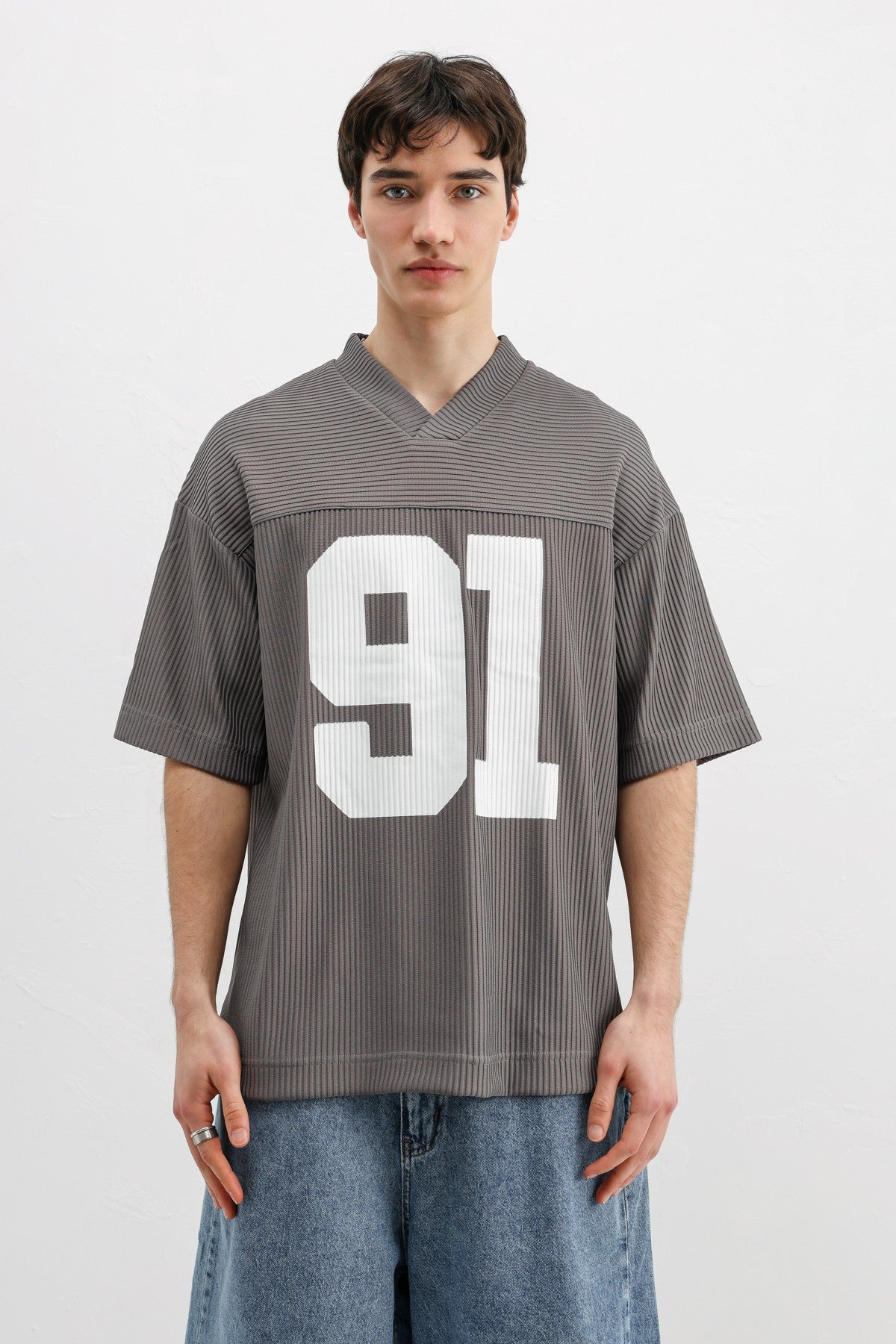 Baskılı Fitilli Oversize Tişört