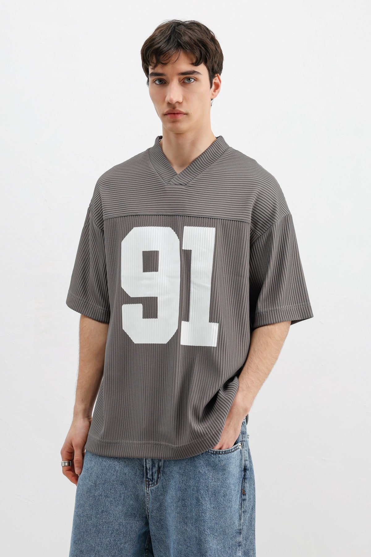 Baskılı Fitilli Oversize Tişört