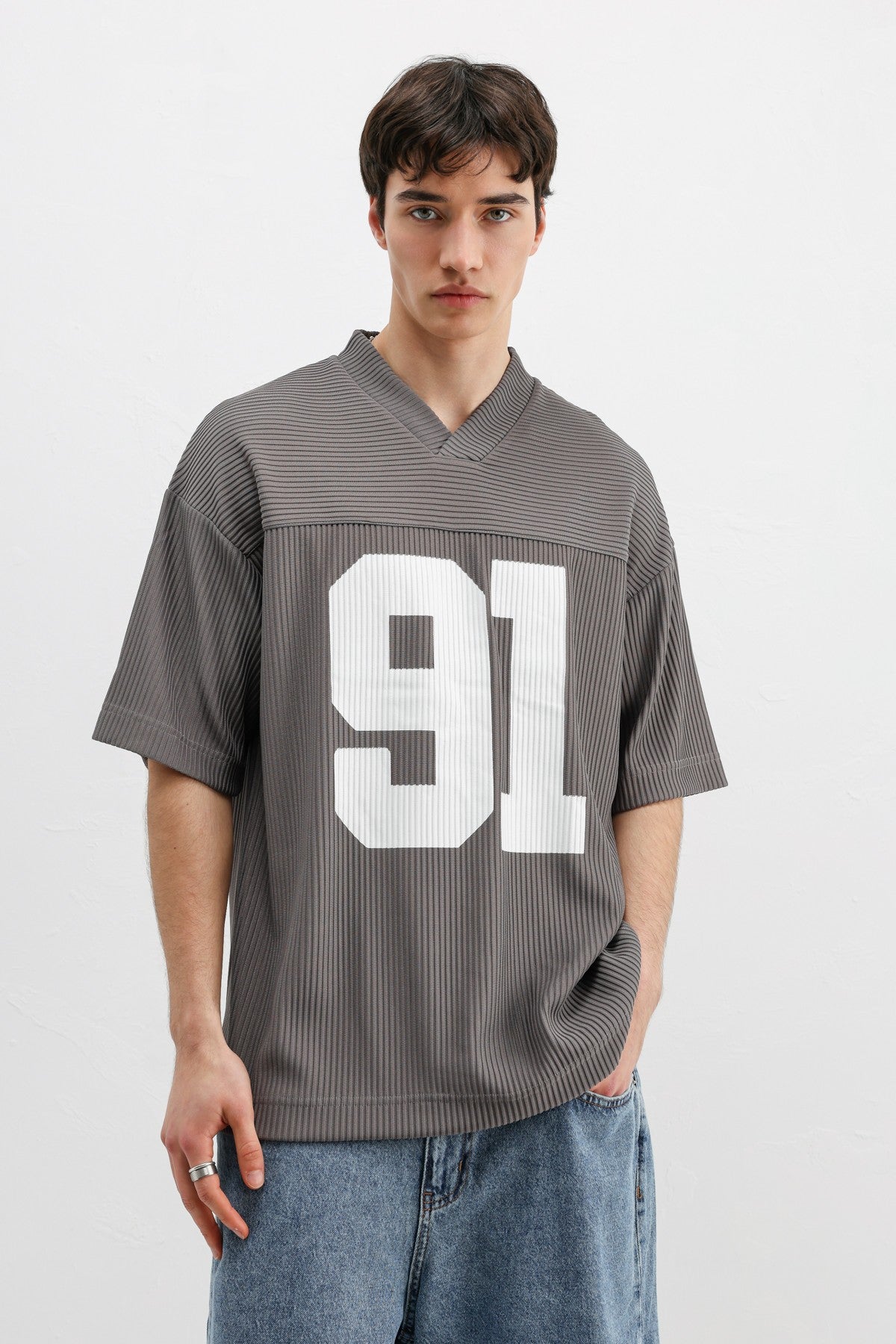 Baskılı Fitilli Oversize Tişört