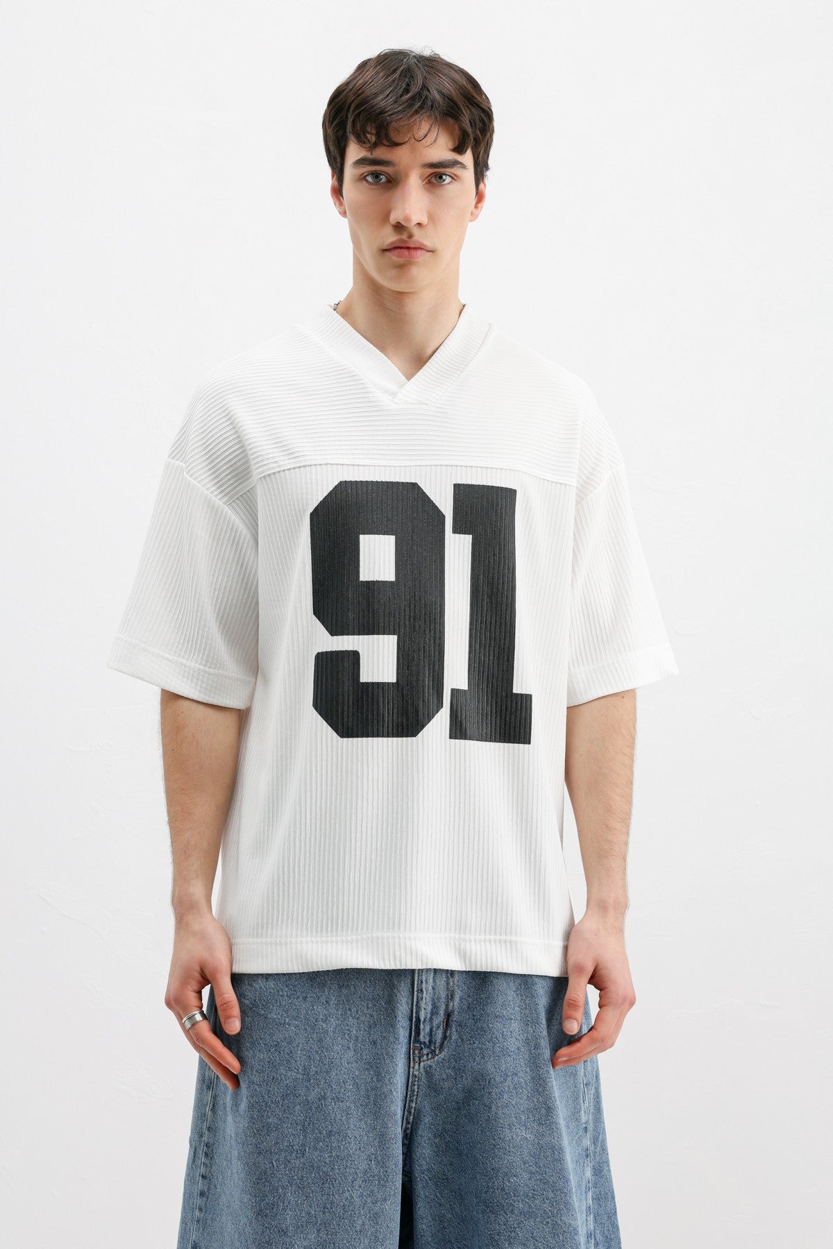 Baskılı Fitilli Oversize Tişört