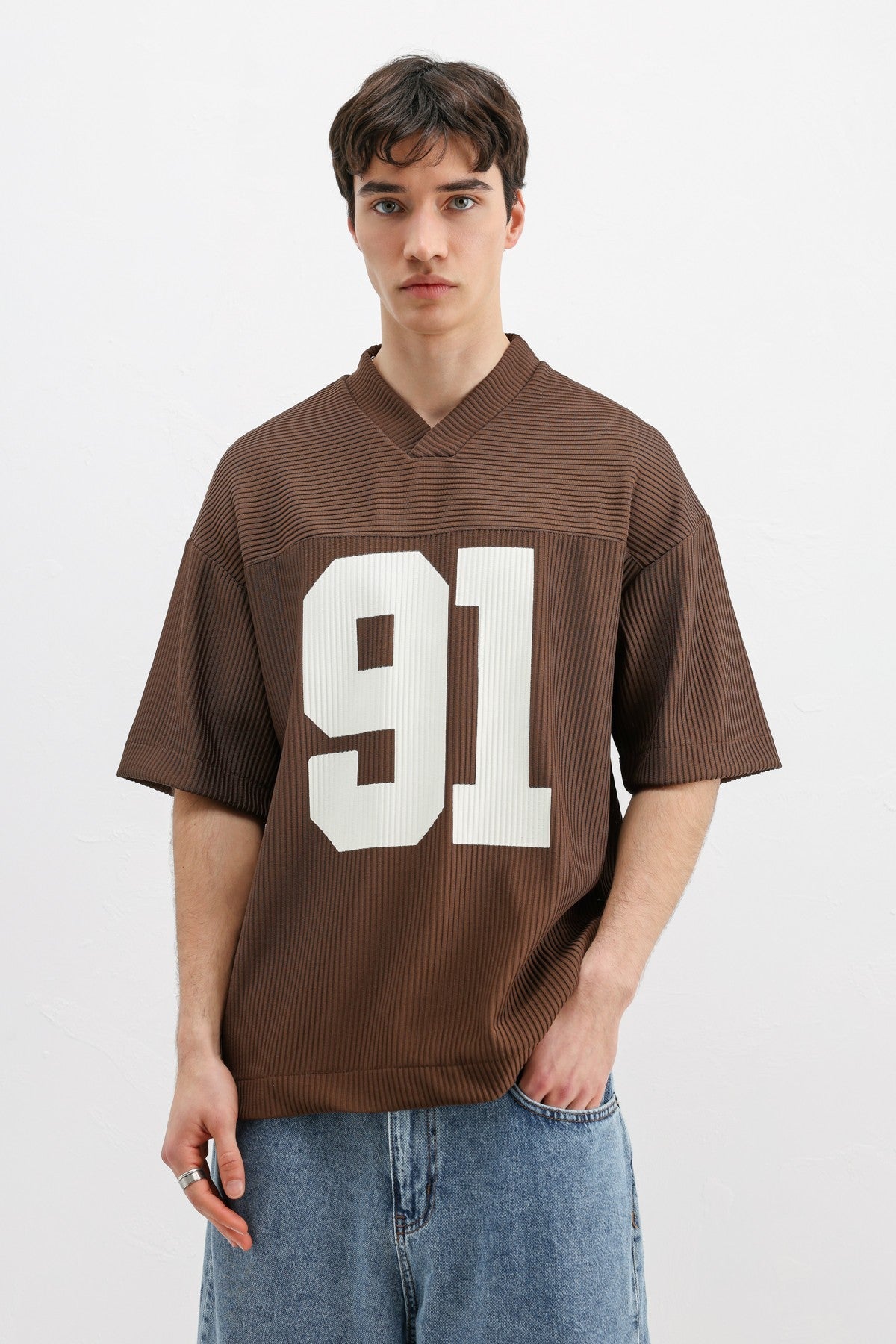 Baskılı Fitilli Oversize Tişört