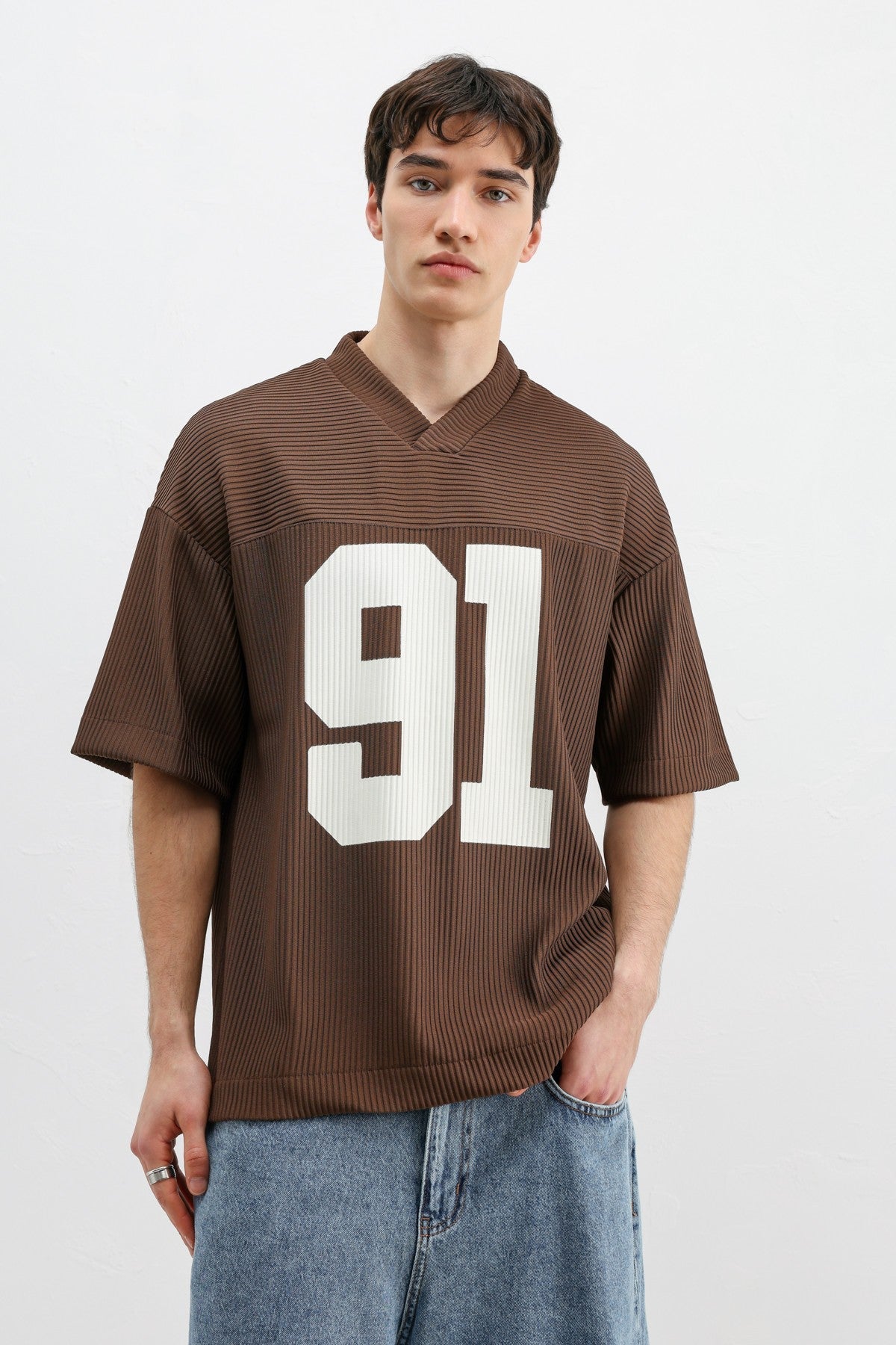 Baskılı Fitilli Oversize Tişört