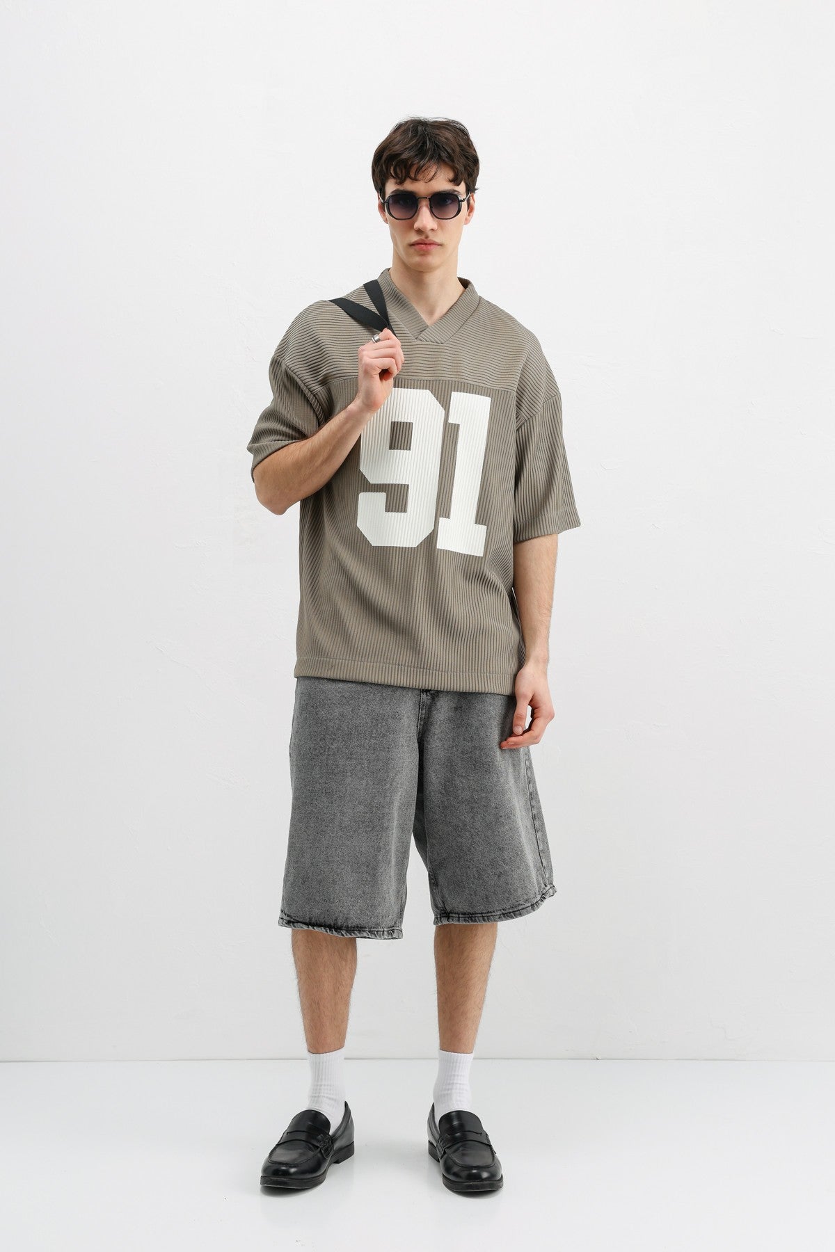 Baskılı Fitilli Oversize Tişört