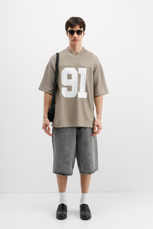 Baskılı Fitilli Oversize Tişört