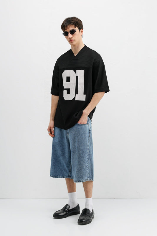 Baskılı Fitilli Oversize Tişört