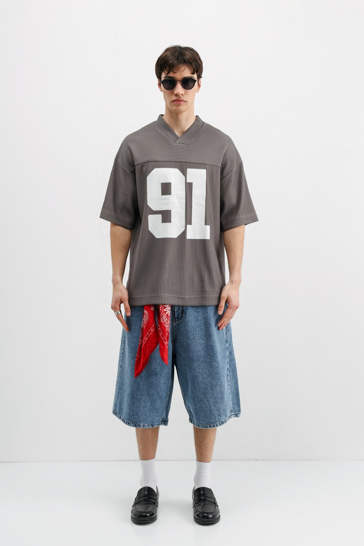 Baskılı Fitilli Oversize Tişört