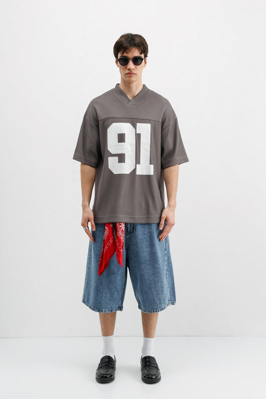 Baskılı Fitilli Oversize Tişört