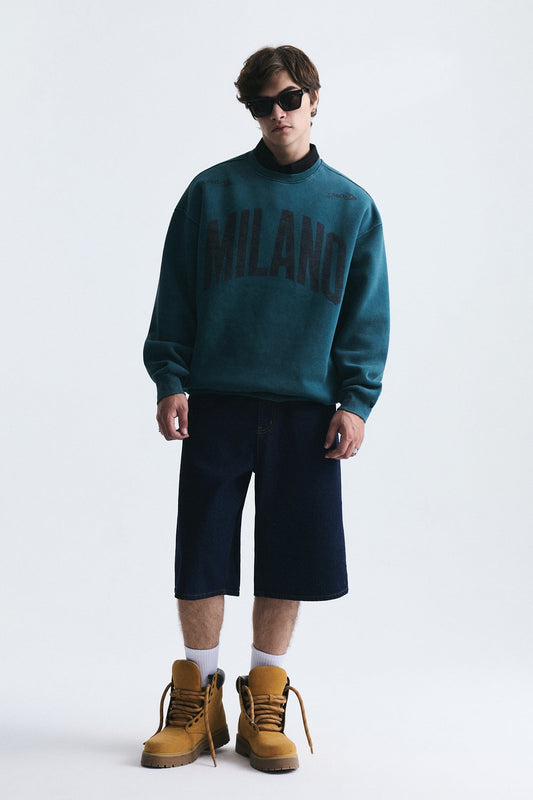 Milano Baskılı Oversize Sweatshirt