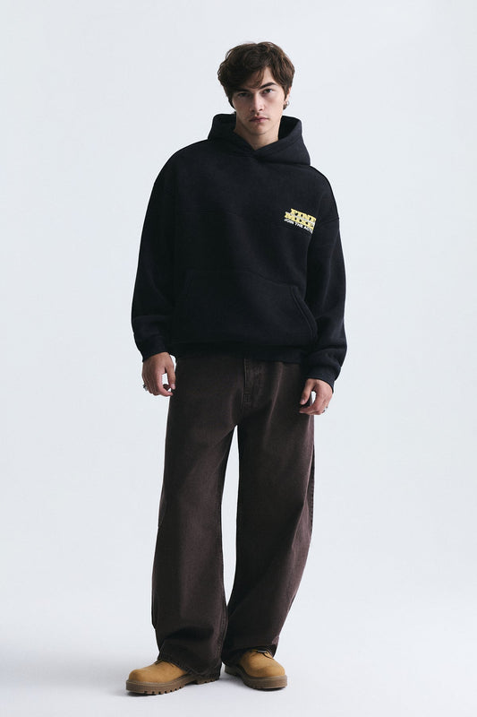 Oversize Yıkamalı Kapüşonlu Sweatshirt