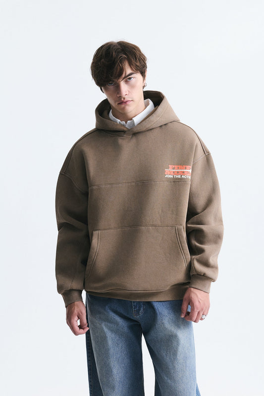 Oversize Yıkamalı Kapüşonlu Sweatshirt