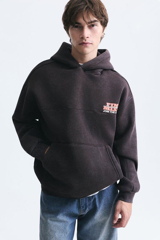 Oversize Yıkamalı Kapüşonlu Sweatshirt