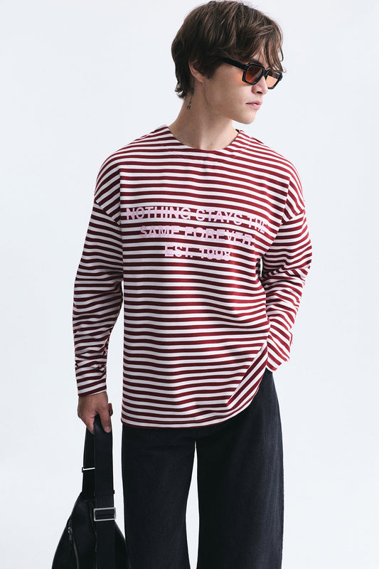 Oversize Çizgili Sweatshirt
