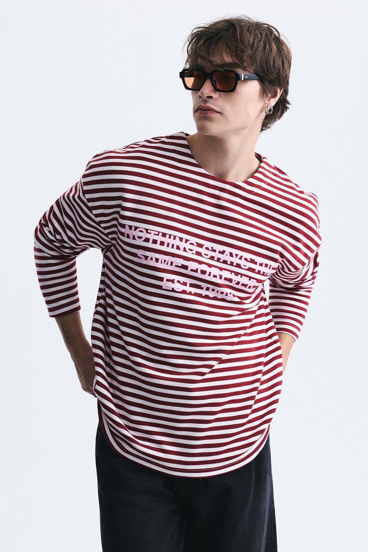 Oversize Çizgili Sweatshirt