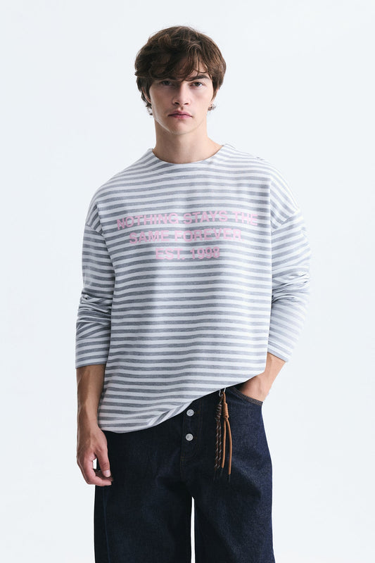Oversize Çizgili Sweatshirt