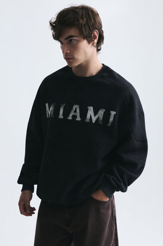 Miami Baskılı Bisiklet Yaka Sweatshirt