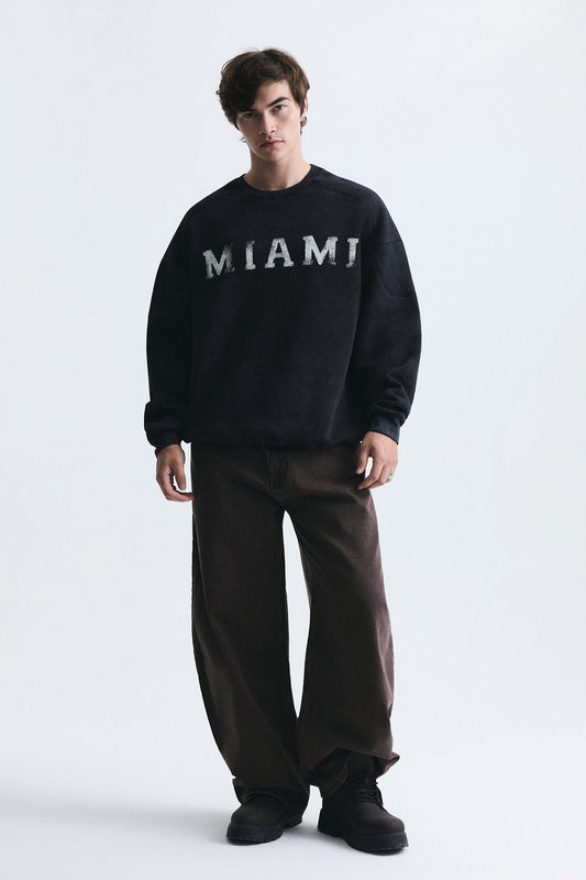 Miami Baskılı Bisiklet Yaka Sweatshirt