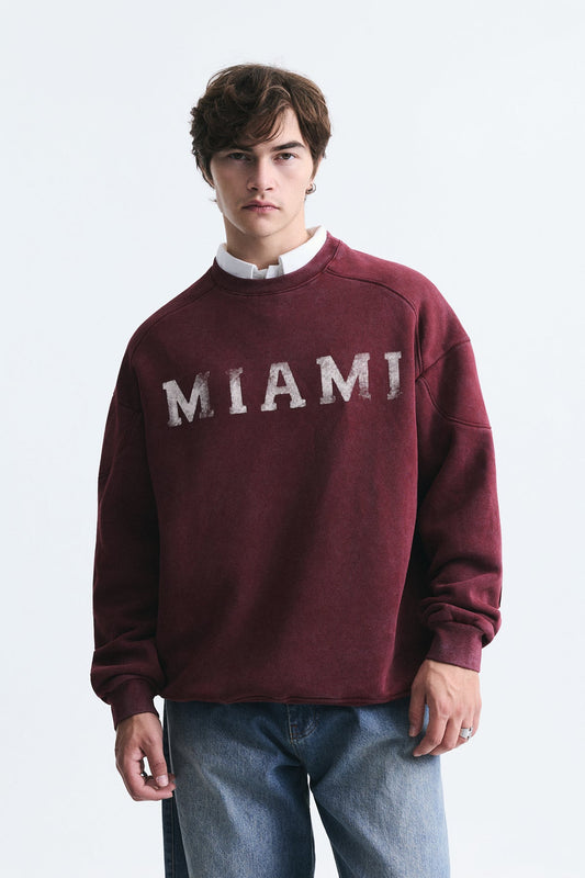Miami Baskılı Bisiklet Yaka Sweatshirt