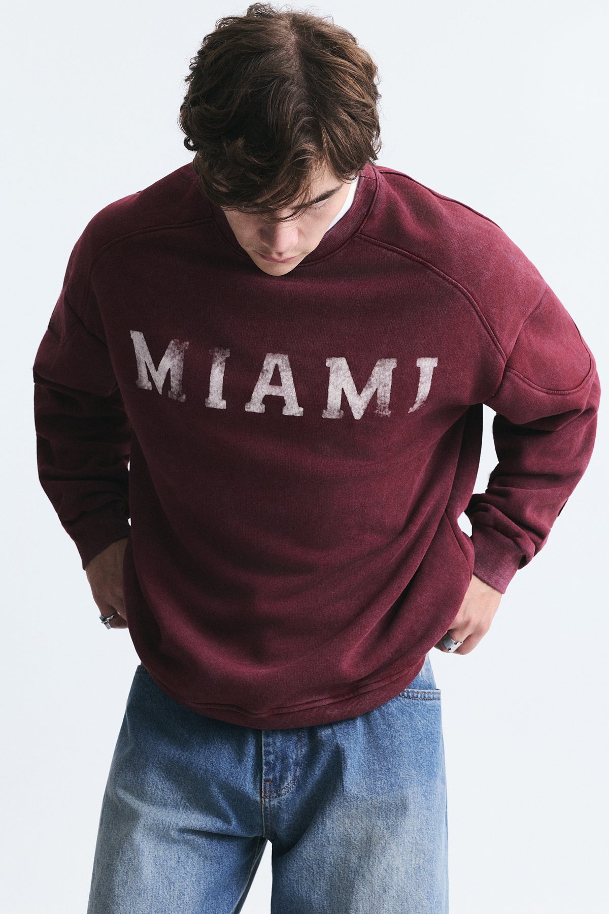 Miami Baskılı Bisiklet Yaka Sweatshirt