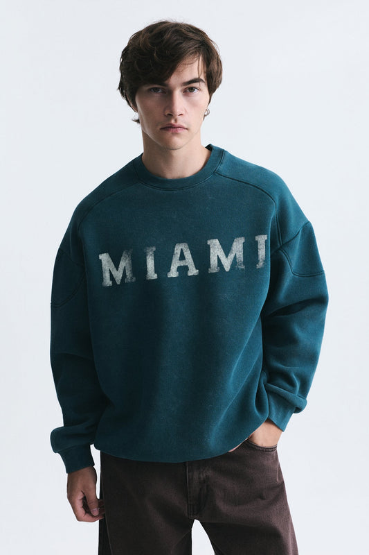 Miami Baskılı Bisiklet Yaka Sweatshirt