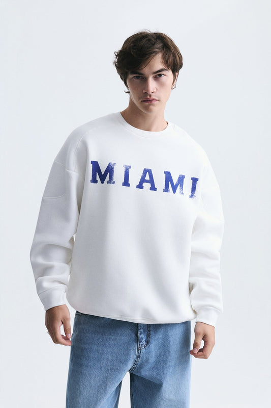 Miami Baskılı Bisiklet Yaka Sweatshirt