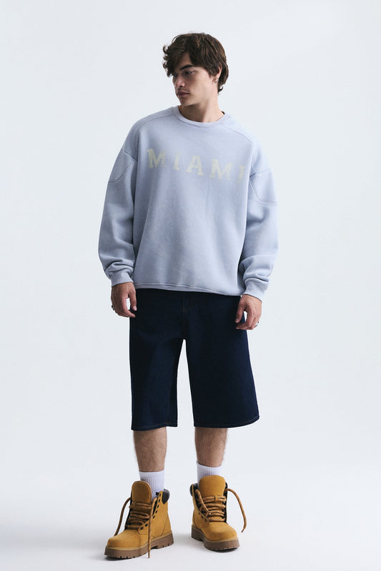 Miami Baskılı Bisiklet Yaka Sweatshirt