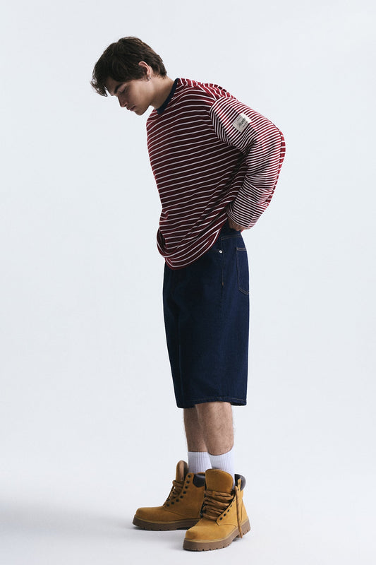 Kontrast Yaka Çizgili Sweatshirt