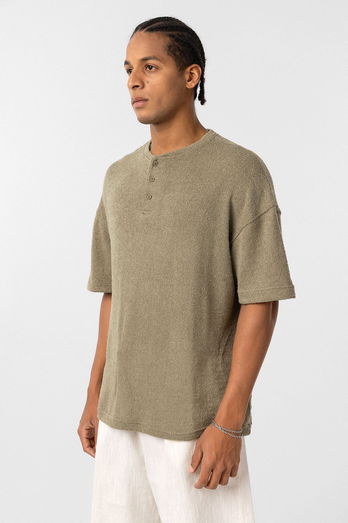Basic Oversize Düğme Yaka Tişört