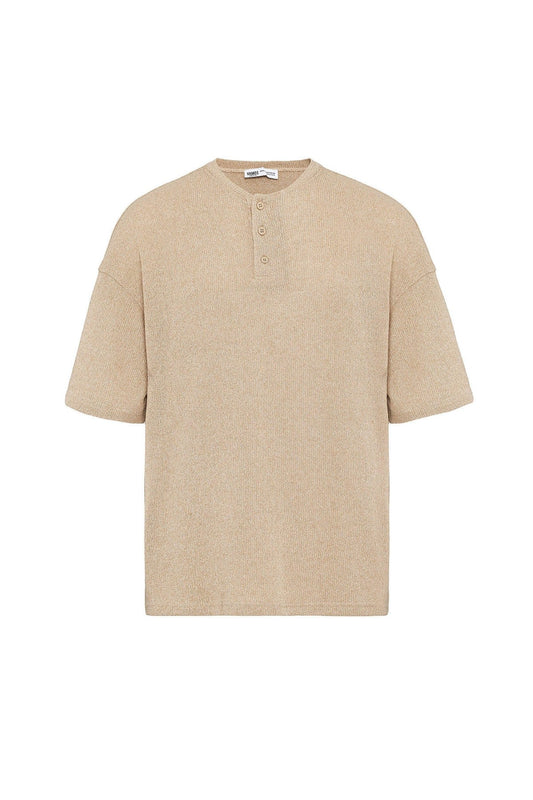 Basic Oversize Düğme Yaka Tişört