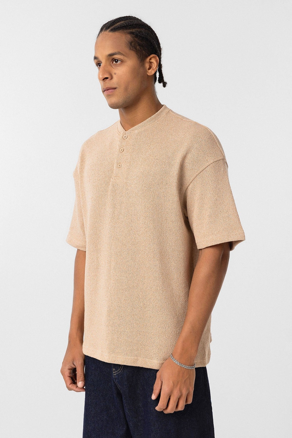 Basic Oversize Düğme Yaka Tişört