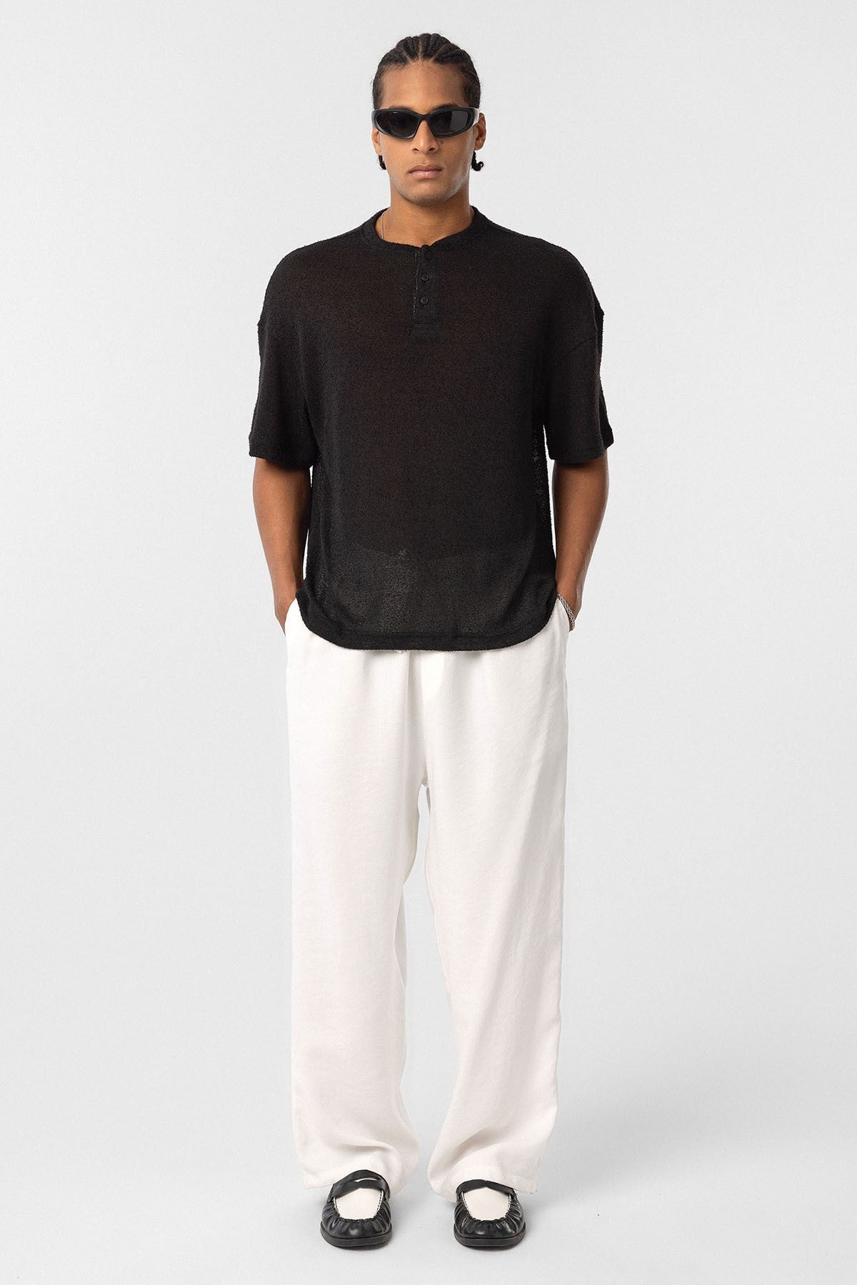 Basic Oversize Düğme Yaka Tişört