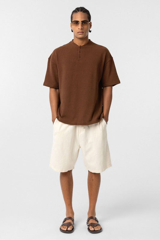 Basic Oversize Düğme Yaka Tişört